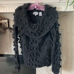 Saks Fifth Ave Softest 100% Charcoal Wool Popcorn Sweater Size L